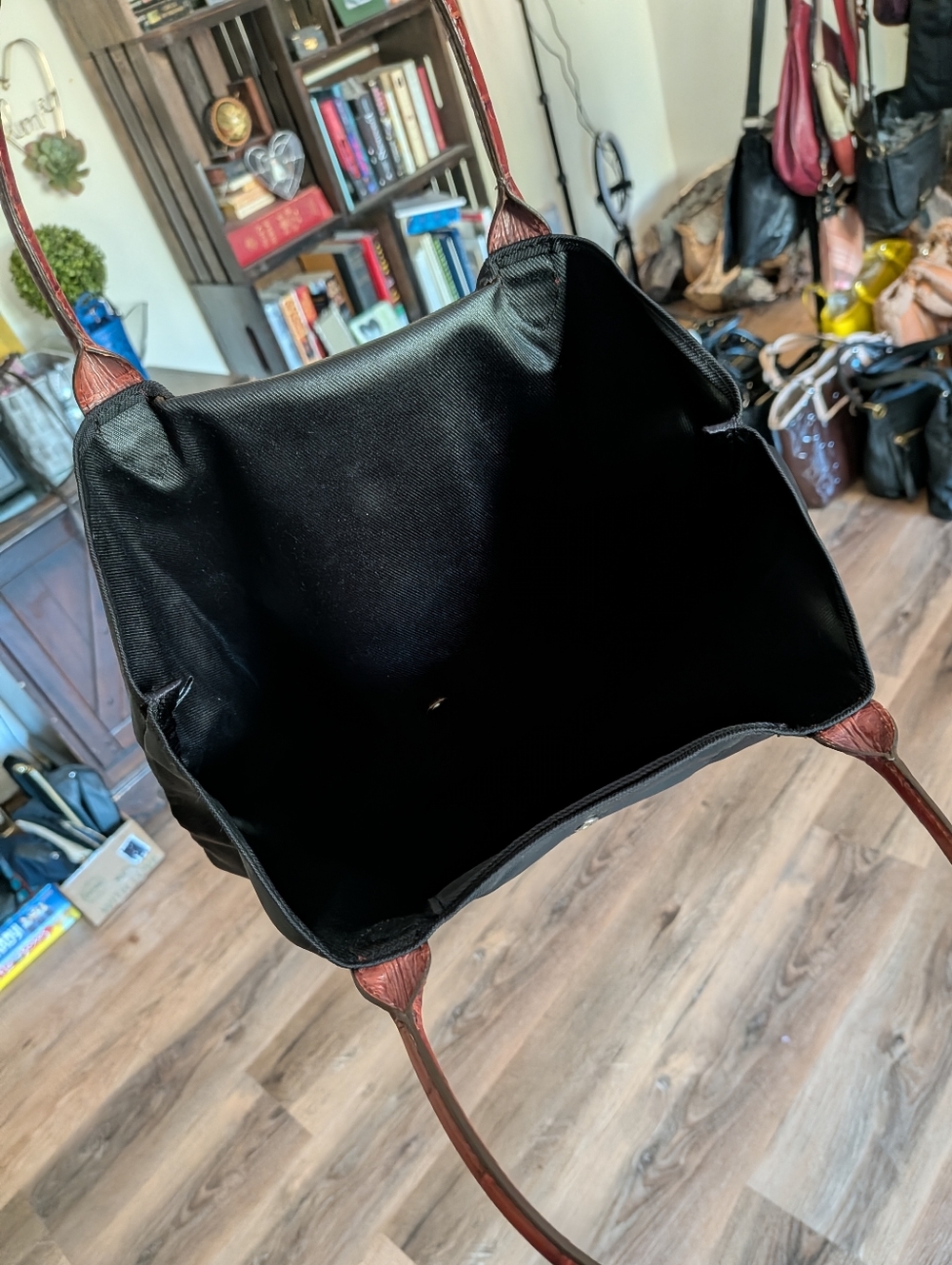 Brighton Large Black Nylon Tote with Woven Leather Heart Detail - Picture 5 of 9